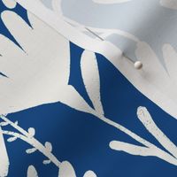 Large - Silhouette flowers - soft white and Honor Blue - Painterly meadow floral