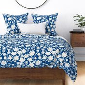 Large - Silhouette flowers - soft white and Honor Blue - Painterly meadow floral