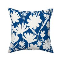 Large - Silhouette flowers - soft white and Honor Blue - Painterly meadow floral