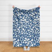 Large - Silhouette flowers - soft white and Honor Blue - Painterly meadow floral