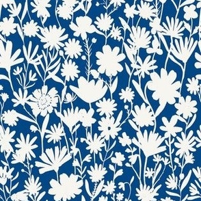 Small - Silhouette flowers - soft white and Honor Blue - Painterly meadow floral