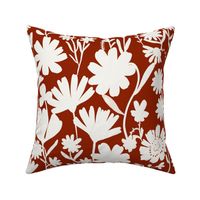 Large - Silhouette flowers - soft white and Hot Fudge red brown - Painterly meadow floral