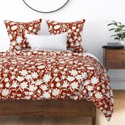 Large - Silhouette flowers - soft white and Hot Fudge red brown - Painterly meadow floral