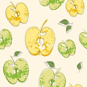 Halves green and yellow apple prints. Juicy apples fruits. 