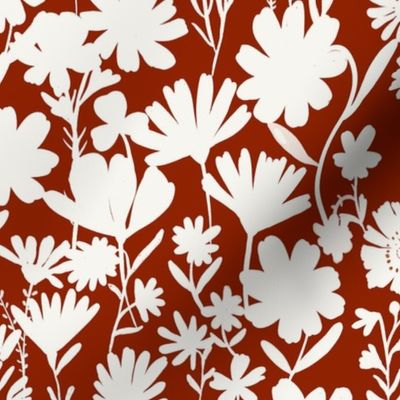 Medium - Silhouette flowers - soft white and Hot Fudge red brown - Painterly meadow floral