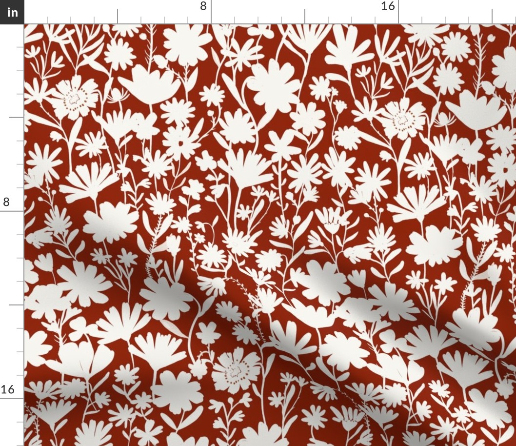 Medium - Silhouette flowers - soft white and Hot Fudge red brown - Painterly meadow floral