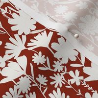 Small - Silhouette flowers - soft white and Hot Fudge red brown - Painterly meadow floral