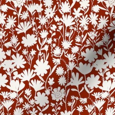 Small - Silhouette flowers - soft white and Hot Fudge red brown - Painterly meadow floral