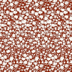 Small - Silhouette flowers - soft white and Hot Fudge red brown - Painterly meadow floral