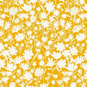 Medium - Silhouette flowers - soft white and Mustard yellow - Painterly meadow floral