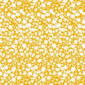 Small - Silhouette flowers - soft white and Mustard yellow - Painterly meadow floral