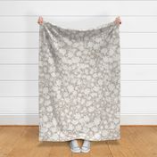 Large - Silhouette flowers - soft white and Smoke cloud gray grey - Painterly meadow floral