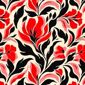 Wavy Floral in Red and Black