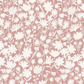 Medium - Silhouette flowers - soft white and Soft pink - Painterly meadow floral