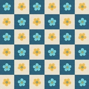 Flowers on checkerboard