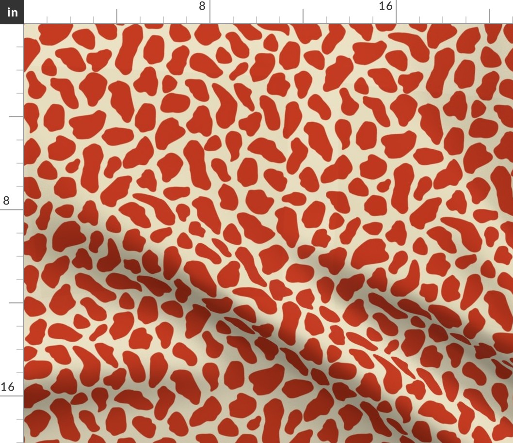 Large scale traditional and modern animal print in Vermilion red and Beige.