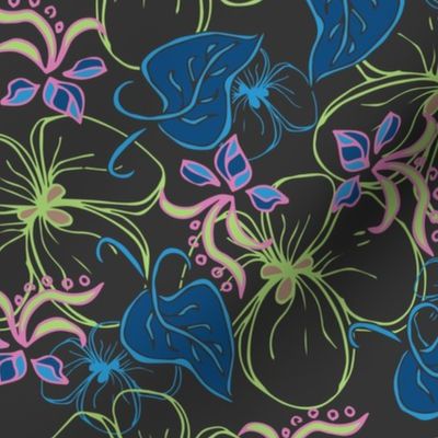 Dreamy Garden Dark Floral |  Patriot Blue | Med Scale