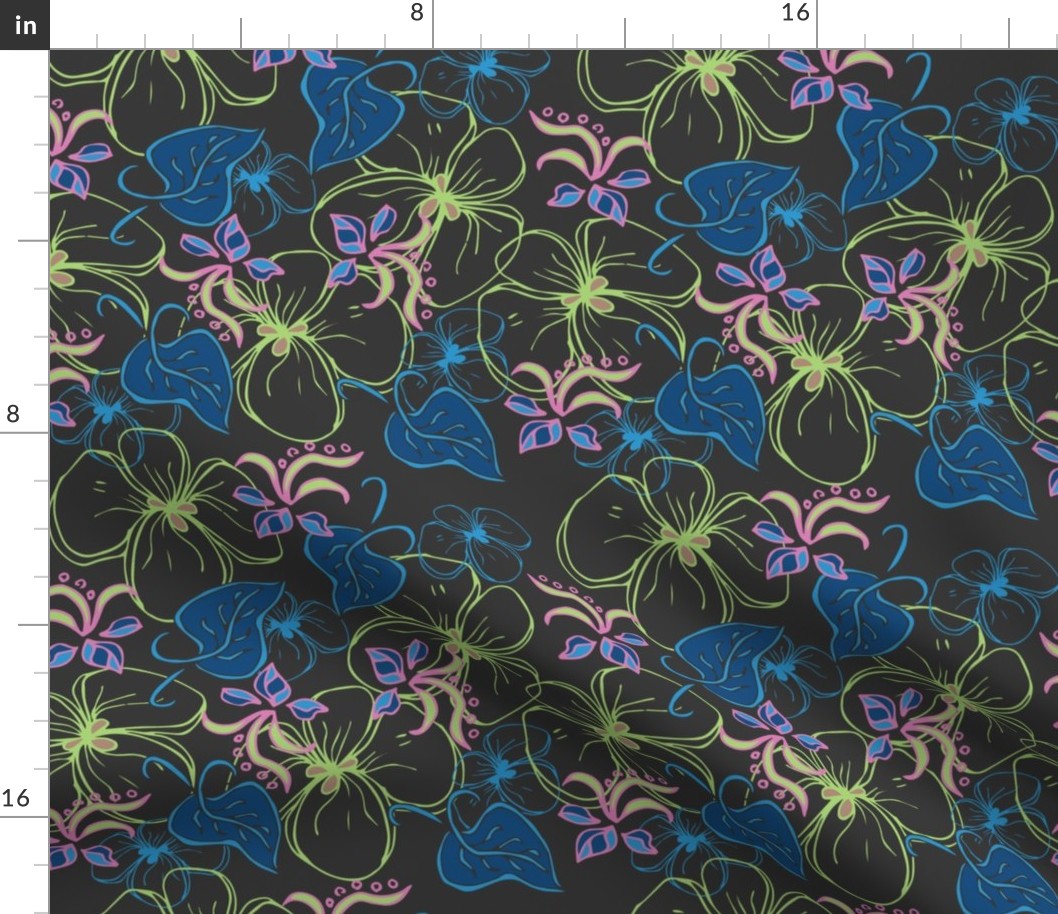 Dreamy Garden Dark Floral |  Patriot Blue | Med Scale