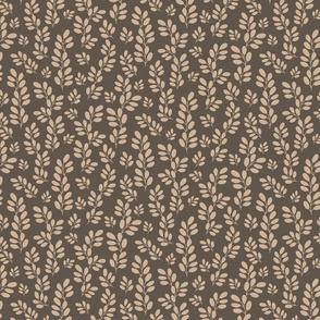 Funky Leaves in ivory on a dark beige background ( small scale ).
