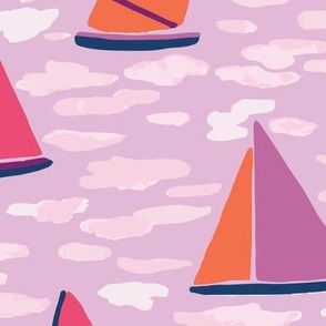 Sail Boat Race at Sunrise in Pink, Purple and Orange (Jumbo)