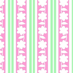 Pink Green Floral Stripes 