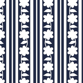 Navy Blue Floral Stripes 