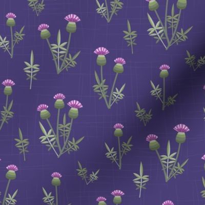 Small - Colourful Scottish purple thistles on a textured fabric background - violet