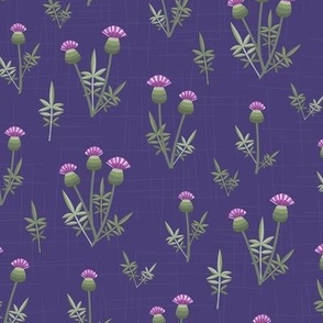 Small - Colourful Scottish purple thistles on a textured fabric background - violet