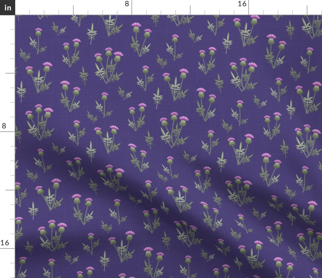 Small - Colourful Scottish purple thistles on a textured fabric background - violet