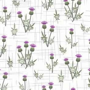 Small - Colourful Scottish purple thistles on a textured fabric background - cream 