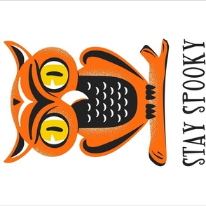 Stay Spooky Retro Halloween Owl Tea Towel and Wall Hanging White