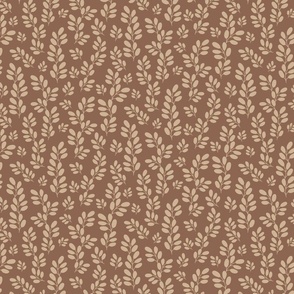 Funky Leaves in ivory on a light brown background ( small scale ).