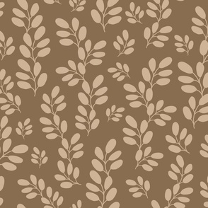 Funky Leaves in ivory on a brown background ( large scale ).