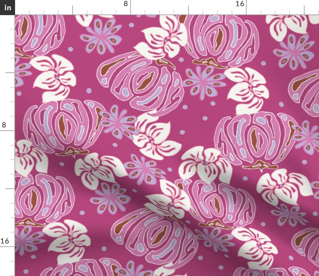 Maracaibo Island Flowers pink tropical | Magenta Pink | Med Scale | non directional