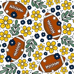 Large Scale Team Spirit Football Floral in University of Michigan Wolverines Colors Maize Yellow and Blue