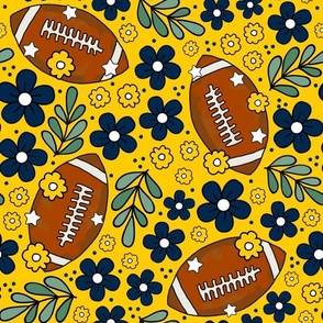 Large Scale Team Spirit Football Floral in University of Michigan Wolverines Colors Maize Yellow and Blue 