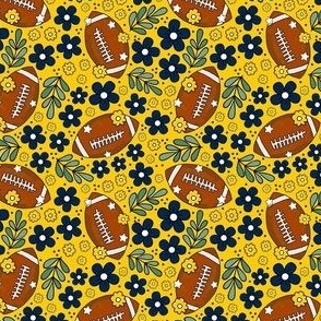 Small Scale Team Spirit Football Floral in University of Michigan Wolverines Colors Maize Yellow and Blue
