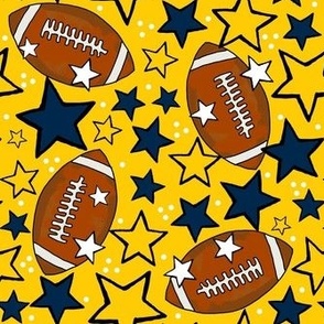 Medium Scale Team Spirit Footballs and Stars in University of Michigan Wolverines Colors Maize Yellow and Blue 