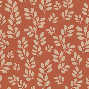 Funky Leaves in ivory on a tangerine background ( large scale ).