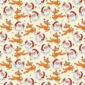 Vintage Christmas Fabric Santa and Rudolph Reindeer