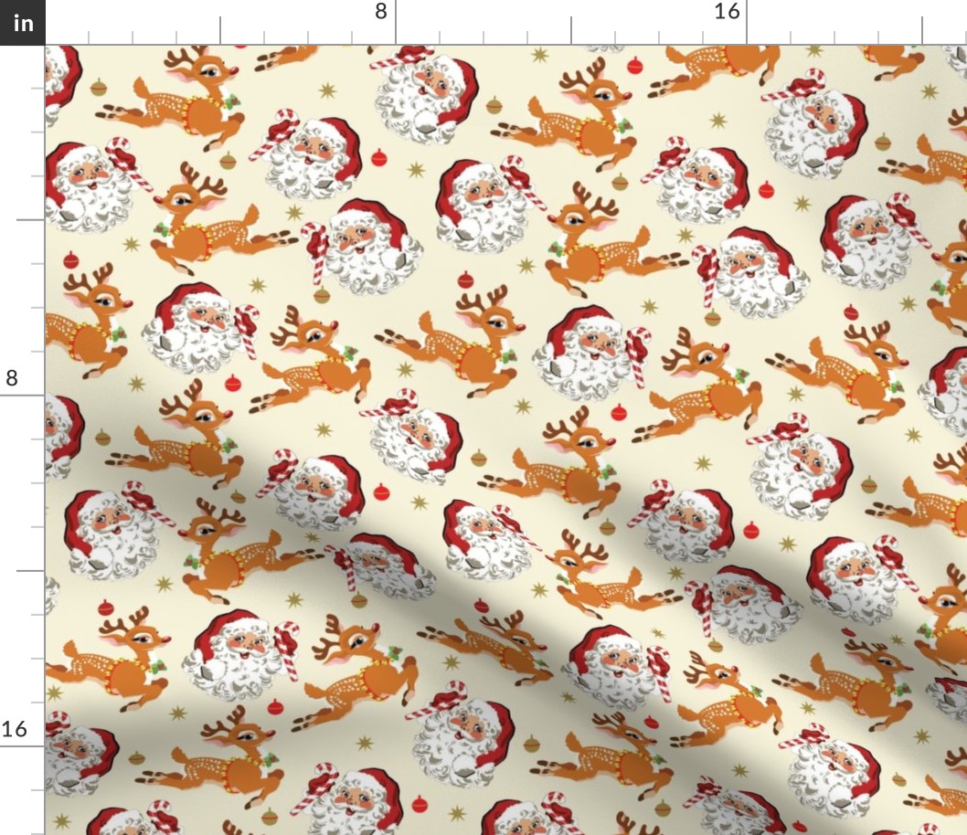 Vintage Christmas Fabric Santa and Rudolph Reindeer
