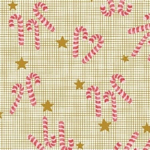 Candy Canes and Stars on Green and Gold Burlap