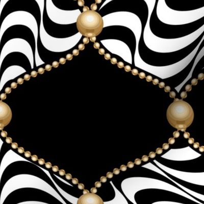 Golden Beads Border Black and White Wave Ogees