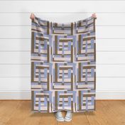 Faux Patchwork quilt: Dotted & Lined Fusion- khaki, blue and peach
