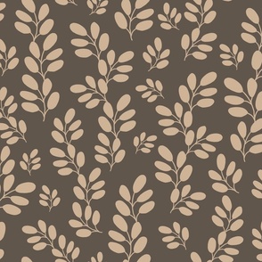 Funky Leaves in ivory on dark beige  background ( large scale )