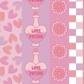 Retro Valentines Day Stripes - Love Potion, Flowers, Hearts, XOXO