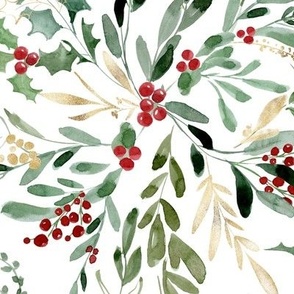 Large / Mistletoe, Holly and Berries Christmas Floral