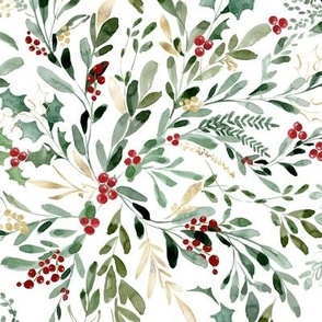 Mistletoe, Holly and Berries Christmas Floral