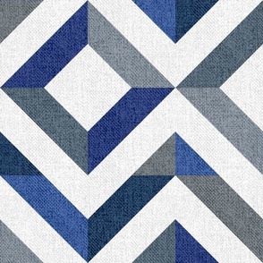 Checker Mirror Chevron Navy Blue and Slate Gray (Large Scale)