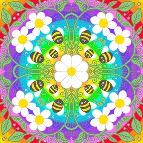 Rainbow bees and daisies trellis